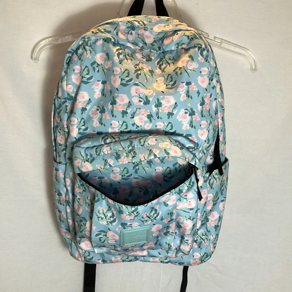 Floral backpack beautiful light blue and pink pastel flowered backpack